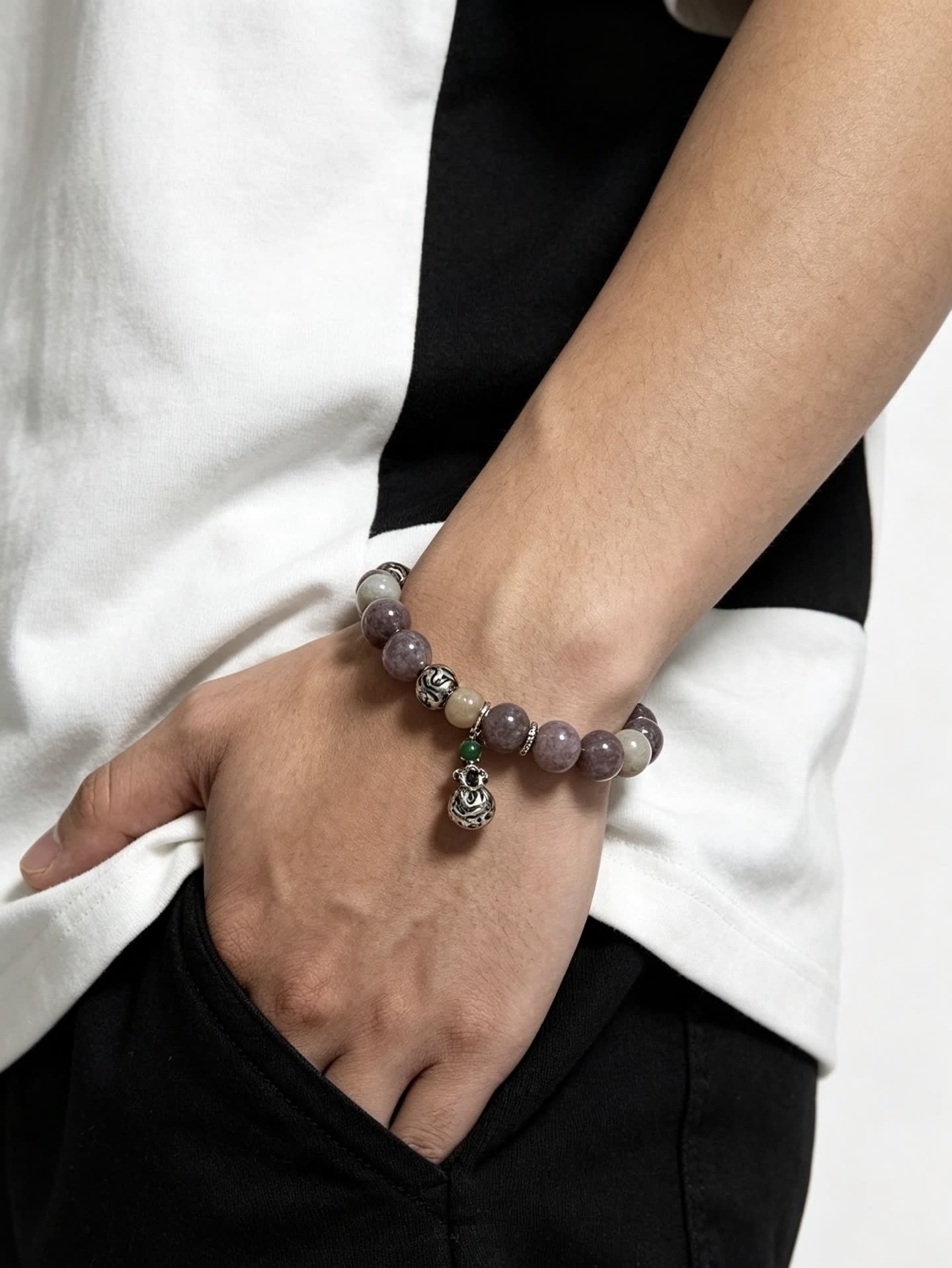 Louis Vuitton Beaded Bracelet with Silver Beads and Charm
